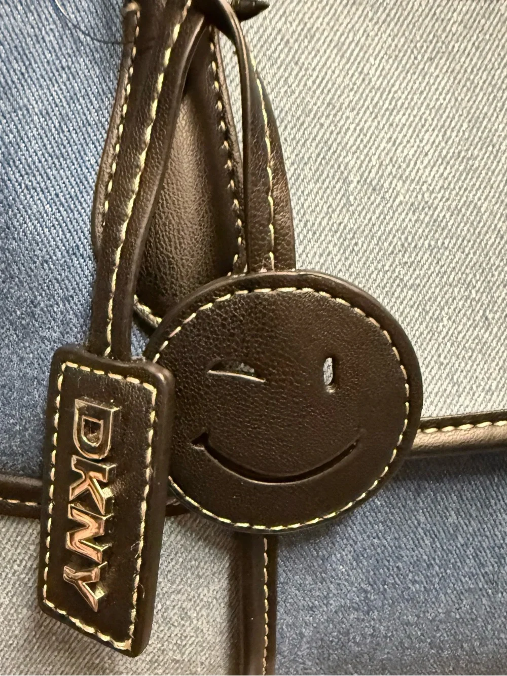 DKNY Blue Patchwork Denim Tote with Black Trim New